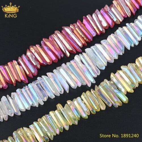 Approx 51pcs/Strand Top Drilled Titanium Rainbow AB Quartz Crystal Graduated Point Loose Beads For DIY Jewelry Findings Making