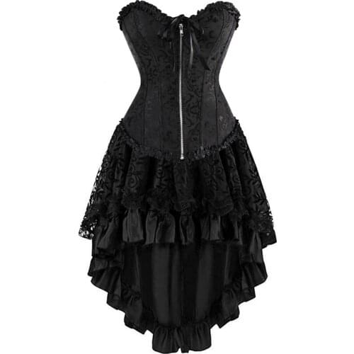 Corset Dress Sexy Bustier Skirt Set Overbust Corselet Zipper Burlesque Gothic Vintage Plus Size Korsett Halloween Costume Mujer