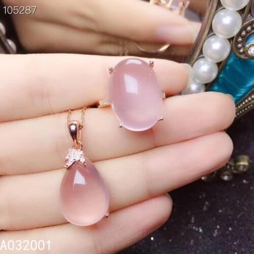 KJJEAXCMY fine jewelry natural Rose Quartz 925 sterling silver women gemstone pendant necklace ring set support test classic