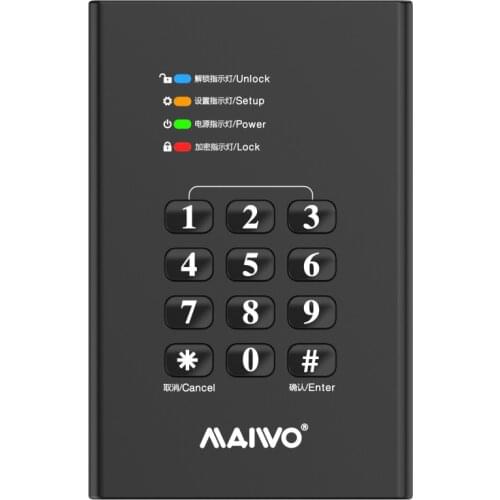 MAIWO Hardware Encrypted External Portable Hard Drive Enclosure USB 3.0 to SATA III Hard Drive Case for 2.5 inch 9.5mm SSD HDD