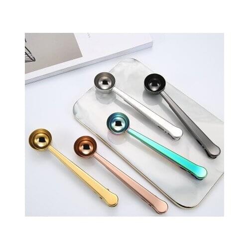 Multifunction Stainless Steel Spoon With Bag Clip Ground Tea Coffee Scoop Long Handle For Coffee Beans Kitchen Measuring Tools