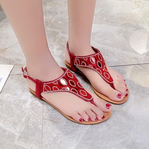 MoonMeek size 36-41 new summer sandals buckle ladies shoes flat with Flip flops crystal comfortable women sandals 2021