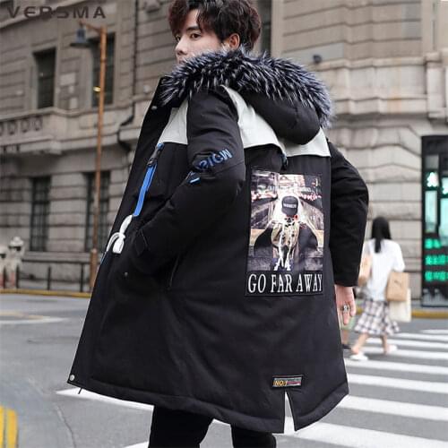 VERSMA 2018 High Street Hip Hop Oversize Mens Long Windbreaker Jackets Coats Parkas Men Korean Harajuku Printed Hooded Parka Men