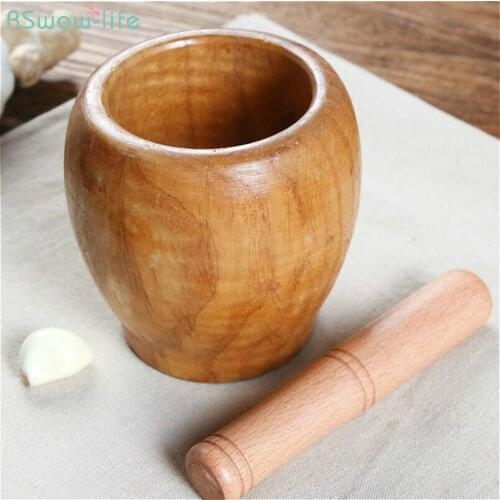 Grinder Rammer Garlic Pepper Crusher Rammer Medicine Wood Pot Garlic Puree Household Manual Mortar Bowl Pestle Mortar Squeeze