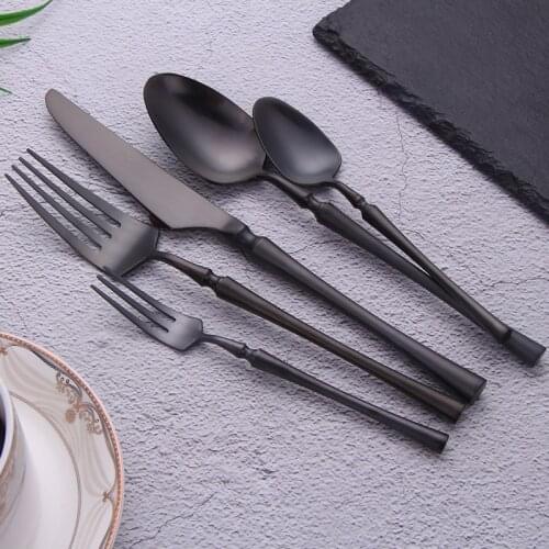 Black Cutlery Set Stainless Steel Tableware 5 Pcs Dishwasher Safe Dinnerware Fork Knife Spoon for Wedding Flatware Dropshipping