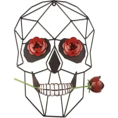 Skull Rose Wall Decoration Pendant Halloween Iron Art Indoor Skull Rose Crafts Haunted House Holiday Party Decoration