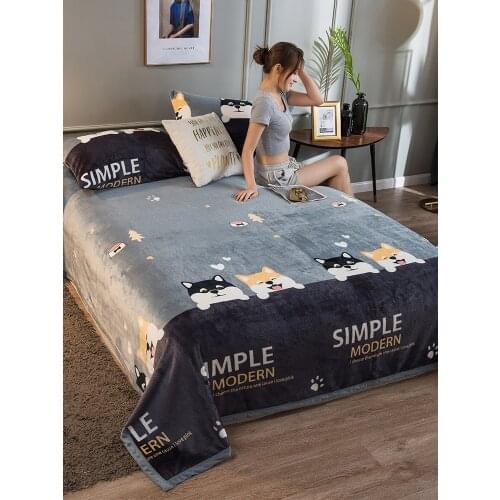 Autumn and Winter Bed Plush Coral Fleece Blanket Bed Sheet Thickened Warm Soft Comfortable No Ball Can't Afford To Electrostatic