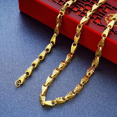Hollow Seeds Shaped Necklace Yellow Gold Filled Vintage Fashion Mens Necklace Chain colar de homens