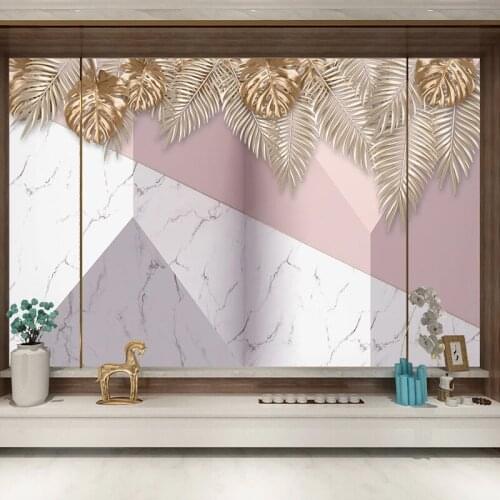 Custom Modern Geometric Marble Leaf Pattern Wall Cloth Mural Wallpaper Living Room TV Sofa Background Wall Home Decor 3D Fresco