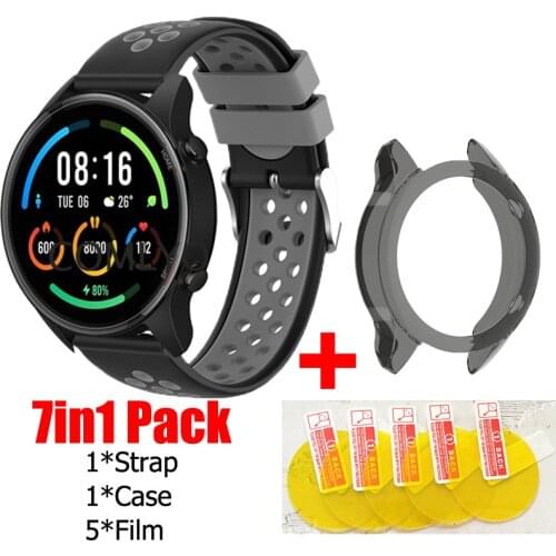 7in1 Strap for Xiaomi Mi Watch Color Sports Bracelet Smart Band Silicone Wristband XMWTCL02 Case TPU Cover screen protector flim