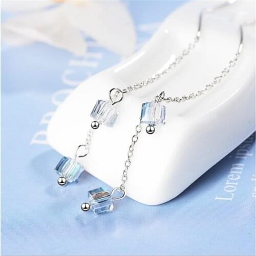 Aurora cube sugar wild super fairy colorful design cold wind trend long silver plated earrings IR016