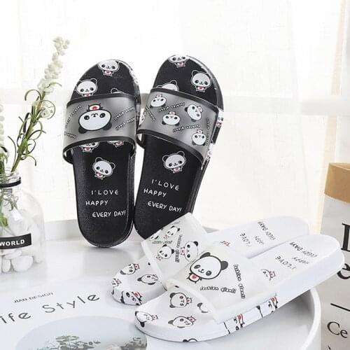 2020 Summer New Cartoon Panda Slides Womens Fashion Outside Flat Slippers Home Durable Soft PVC Flip Flops