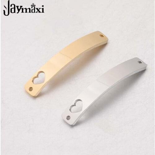 Jaymaxi Hollow Heart Connector Charms Bend Rectangle Bar Mirror Polished Stainless Steel DIY Bracelet Making 6*39mm 10Pieces/lot