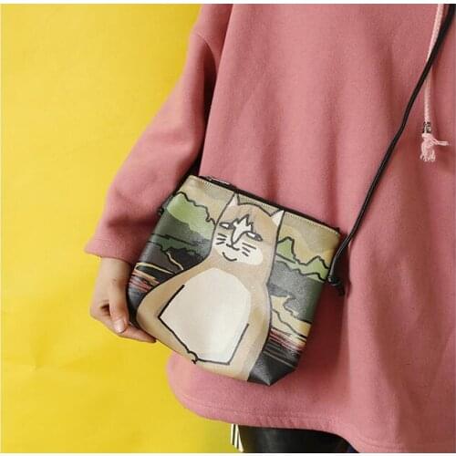 Fedex 20 pieces PU Leather oil paintting Cat paw fat girl Shoulder Handbags Messenger crossbody Bag