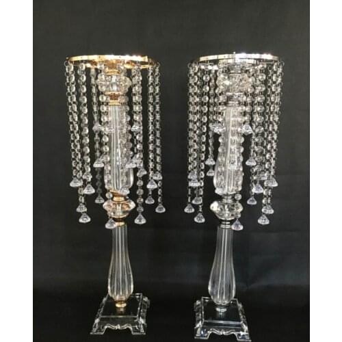 Wedding Decoration 53 cm Tall Wedding Crystal centerpiece Gold Silver Flower Stand Wedding Centerpiece Chandelier 10pcs/lot