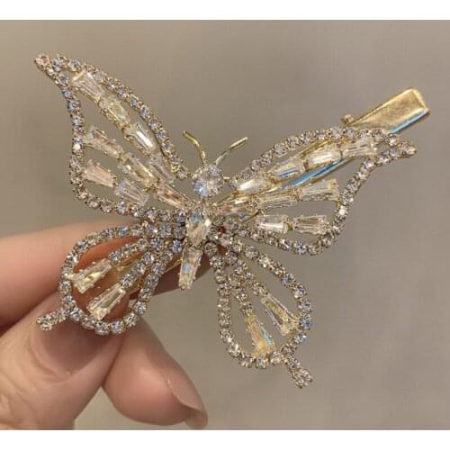 TIMEONLY Fashion Full Rhinestones Hollow Butterfly Barrettes for Women Gold Color Metal Simulation Wing Hair Clip Accessories