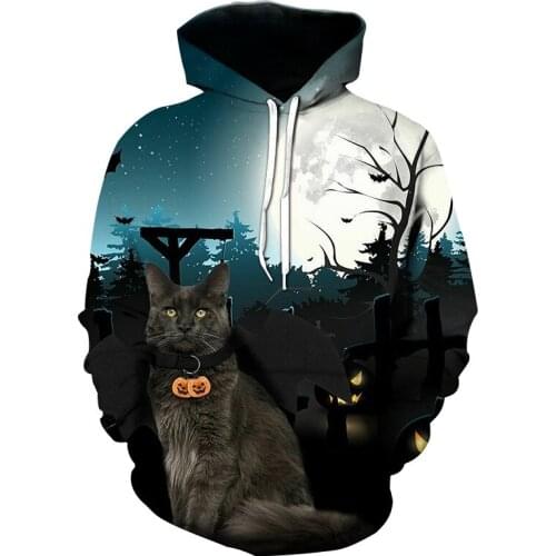 Halloween cat Hoodie for Men 3D Printed Funny Hooded Sweatshirt Casual Hip Hop animal Hoodies Harajuku Long Sleeve Men Clothing