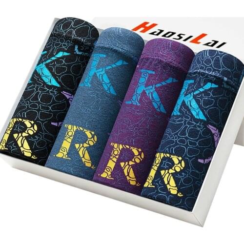 4pcs/Lot Mens Underwear Boxer Hombre Pants Cotton Comfortable Breathable Sexy Middle Waist Fashion Print Boxer Shorts 6XL7XL