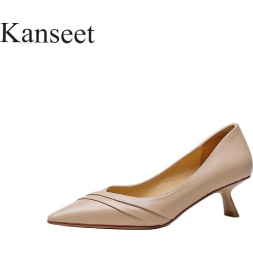 Kanseet New Womans Pumps 2021 Spring Autumn Fashion Genuine Leather Elegant Handmade Sex Pointed Toe Thin Heels Female Shoes