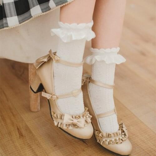 Japanese Cute Lolita Lace Pile Socks Lolita Mid-Tube Female Mesh JK Uniform Socks