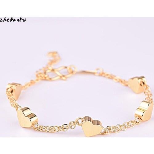 Women Baby Girls Bracelets Gold Color Heart-Shaped Lucky Beaded Chain Wristband Fashion Jewelry Gifts
