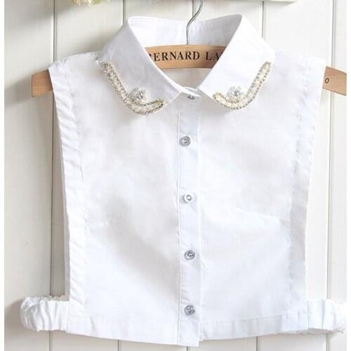 Ladies Floral Shaped Tie Rhinestone Papha Fake Collar Cotton Shirt Female Dental Bead Plum Blossom Round Sweater Decorative