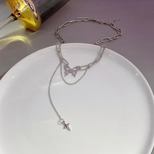 Fashion Hollow Out Butterfly Clavicle Chain Titanium Steel Bohemian Long Necklace For Women New Hip-Hop Bowknot Prom Accessories
