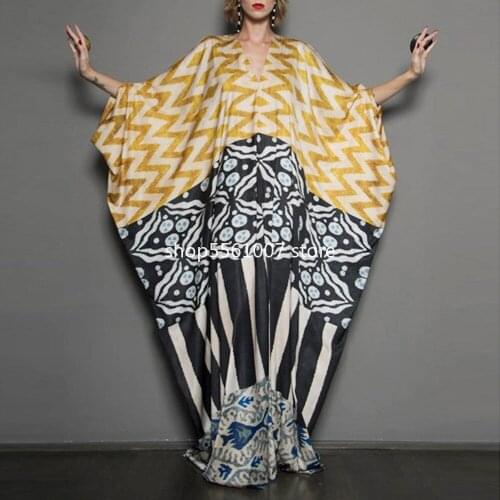 Plus Size Boubou African Stripes Print Dresses For Women Ankara Dashiki Kaftan Moroccan Robe 2021 Muslim Fashion Abayas Clothes