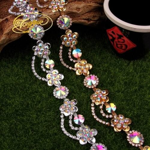 1 Yard Luxury Silver Golden Glass Rhinestones Applique for Wedding Dress Sewing Accessories Hotfix Rhinestones