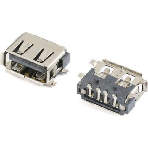 20PCS USB Connector AF10.0 high quality Four-pin SMD Black Glue Endless/Edged A Female Socket USB-A Type Interface