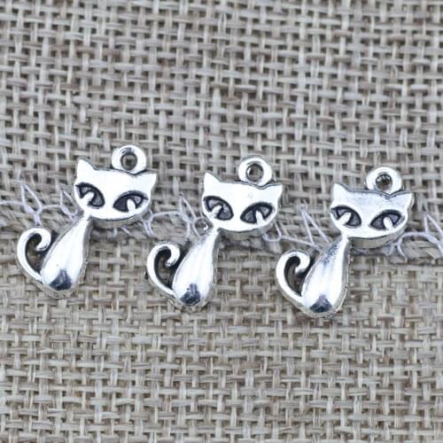 30 Piece 18*11mm Mixed Alloy Antique Silver Color Pretty Cat Charms Vintage Bracelet Pendant Accessory For DIY Jewelry Making