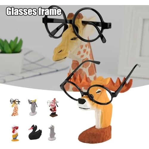 Creative Wood Hand Carved Eyeglass Holder Spectacle Stand Sunglasses Holder Animal Figurine for Office Desk Home Decor