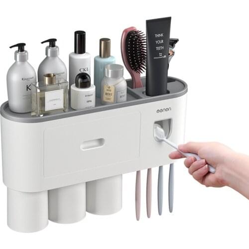 Toothbrush Toothpaste Holder Magnetic Adsorption Inverted Toothbrush Holder Automatic Toothpaste Squeezer Dispenser Storage Rack