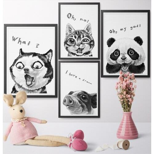Expression Funny Cute Animal Panda Rabbit A4 A3 A2 Canvas Art Painting Print Poster Wall Childrens Bedroom Home Decoration