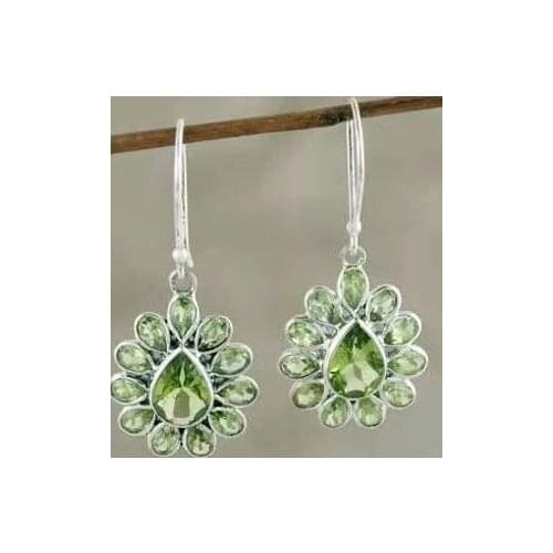Ethnic Nepal Jewelry New Ear Accesories Fashion Diamond Olive Green Water Drop Crystal Earrings for Women