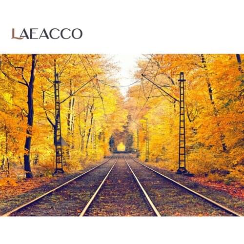 Autumn Railway Backdrop For Photography Forest Fallen Leaves Scene Photography Background Photocall For Photo Studio Shoot