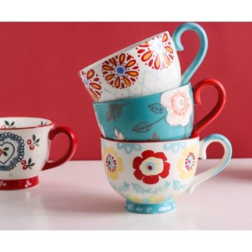 Ceramic Mug Coffee Oatmeal Breakfast Cup Hand Painted Large Capacity Milk Cup
