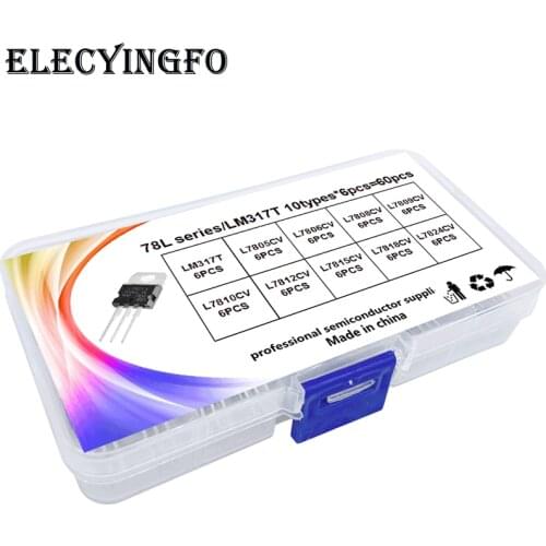 10values x6pcs LM317T/L7805/06/08/09/10/12/15/18/24CV Three-terminal voltage regulator kit box