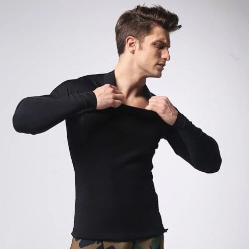Mens Gym 1.5MM Neoprene T-shirt Long sleeve high elastic Vest Body Shaper Slimming Sportwear Tops