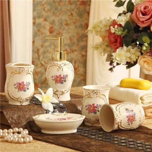 Home decoration accessories European-style bathroom five-piece suite ceramics articles washing kit toothbrush mouthwash cup