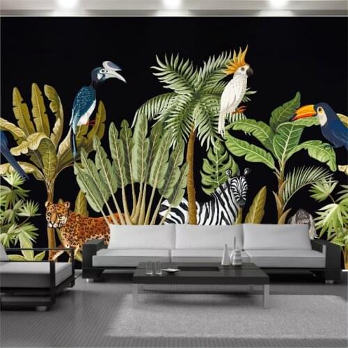 Jungle Mural Wallpaper Zebra Tiger Custom Cartoon Animal Interior Decoration Wallpaper in Tropical Rain Forest