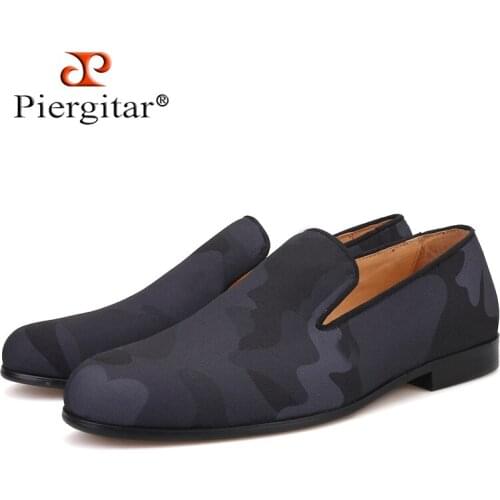 Brand Piergitar 2019 new Handmade Black colors Camouflage mens classic loafers Fashion Party and Prom slip-on style men shoes