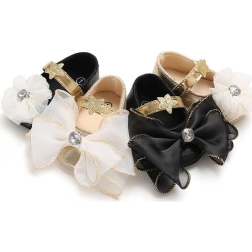 FOCUSNORM 0-12M Newborn Baby Girl Princess Crib Shoes Shiny Non-Slip Soft Sole Flats with Big Bow/Flower