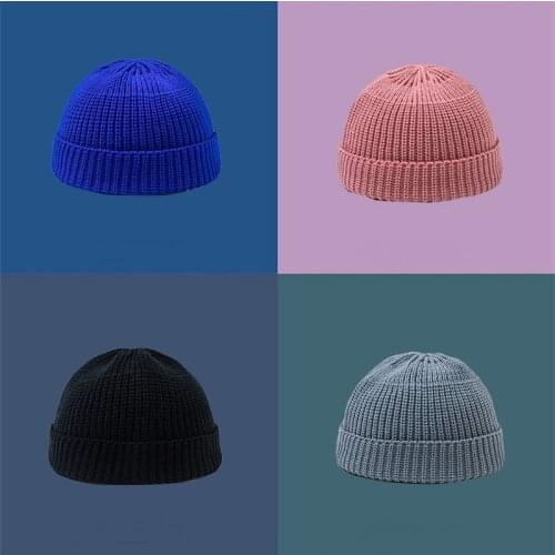 Hip-hop Plain Knitted Hat Womens Thin Autumn Winter Short Melon Skin Hat Casual Warm Beanies Woolen Cap Man Simple Skullcap
