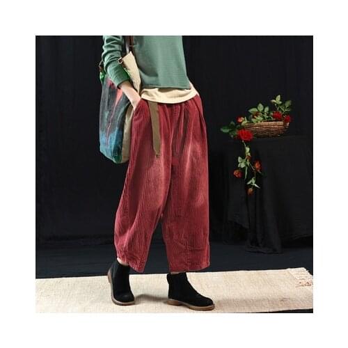 Autumn Pants Women Fashion Large size Corduroy Trousers 2020 New Female Elastic Waist pocket Loose Casual Pants Mori girl