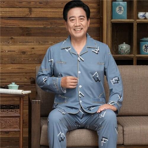 Middle Aged and Old Mens Pajamas Mens Suit Long Sleeve Cardigan Home Clothes Button Dads Loose Fit In Spring and Autumn