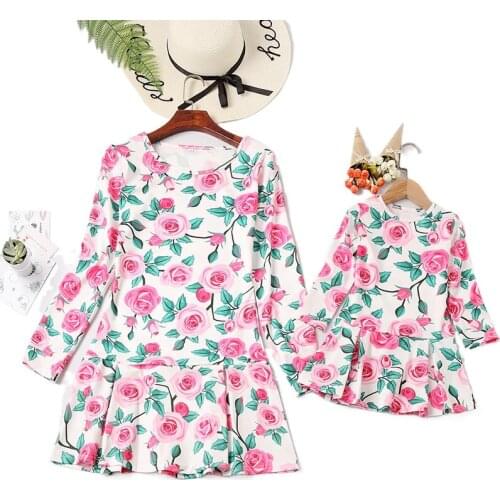 Mom And Daughter Dress Autumn Summer Floral Mother And Daughter Clothes Long Sleeve Dress For Mommy And Me Clothes