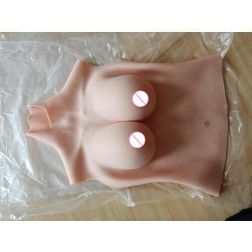 Half Bodysuit C CUP High Collar Neck Fake Artificial Boobs Realistic Silicone Breast Forms Crossdresser Shemale Drag Queen 4G