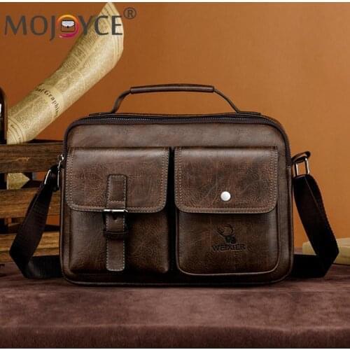 Portable Multi Pockets Small Messenger Handbags Vintage Men PU Leather Shoulder Crossbody Bag Fashion Pure Color Zipper Purse