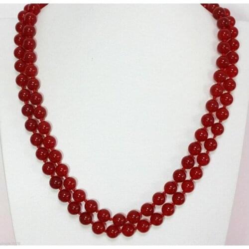 Stunning Long 33" 10mm Round Natural Red Ruby Gemstone Beads Necklace